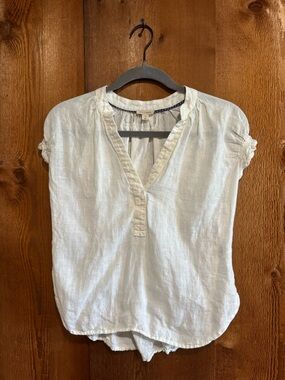Pilcro Anthropologie White Linen V-Neck Cap Sleeve Blouse Top XS